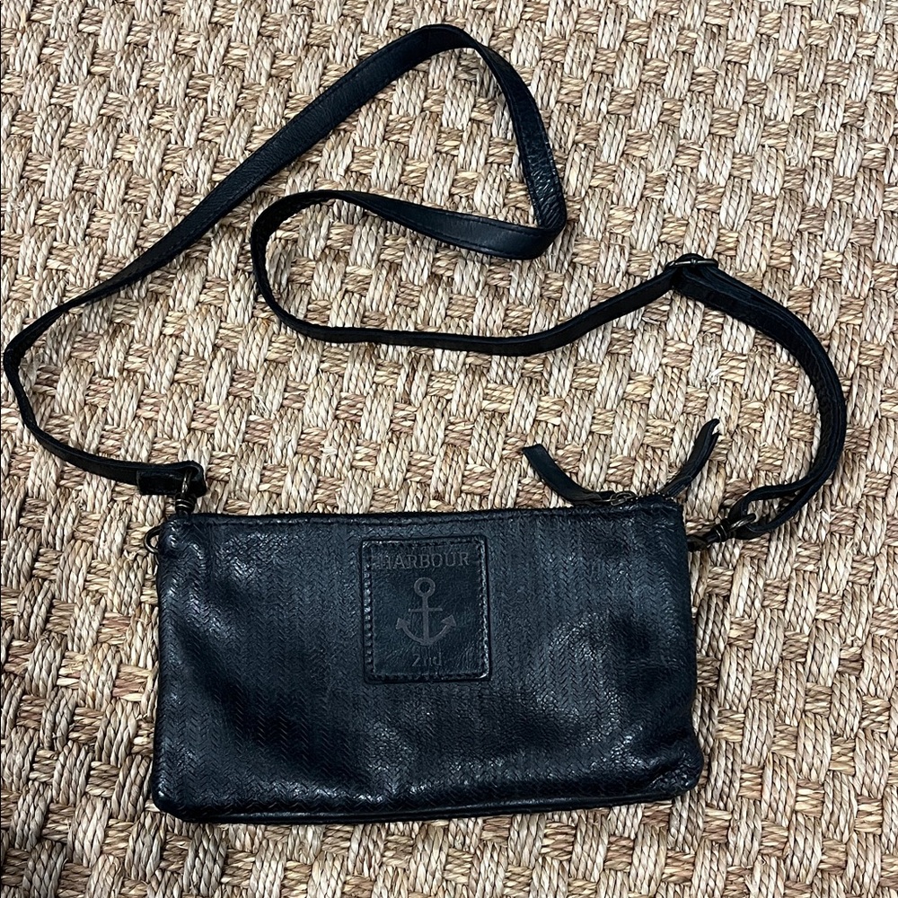 Harbour 2nd Black Genuine Leather Crossbody Bag Anchor Logo Minimalist Purse